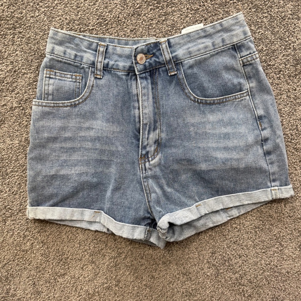 SHEIN Womens High Waisted Light Wash Cuffed Denim Jean Shorts Blue Size XS